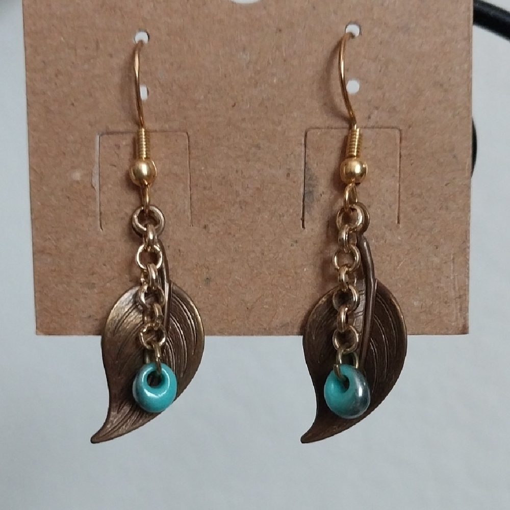 Bohemian Gold and Blue Leaf Earrings